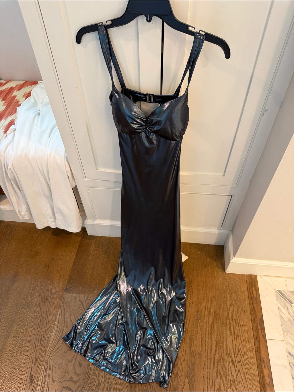 Windsor Shiny Black Maxi Slip Dress With Twist Front